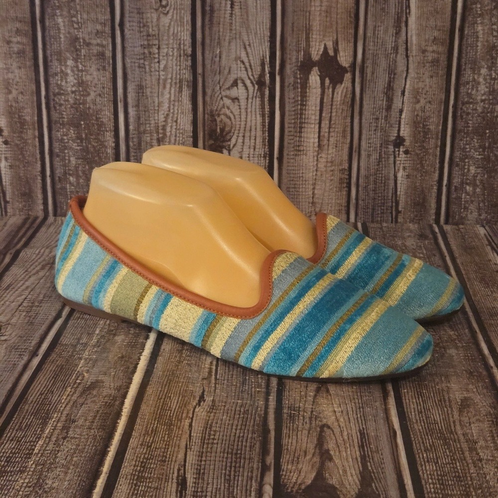 Sz 40 / 10 Ballerette Saba Rayota Blue Striped Velvet Loafers Flats Worn 1X!